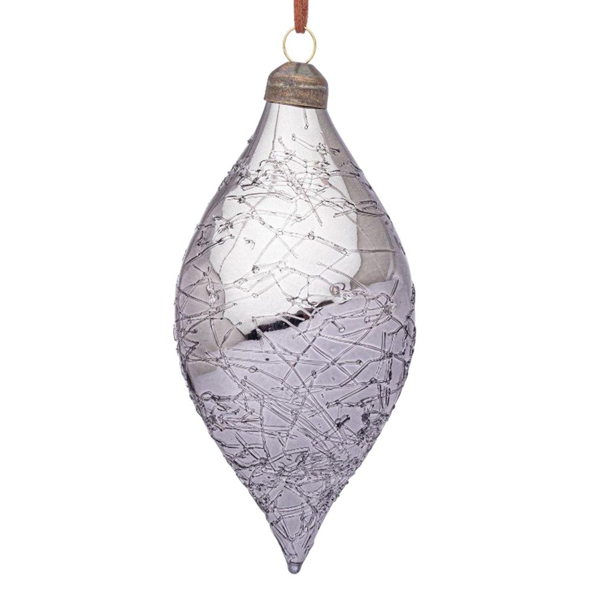 Pallina Natale Vetro cm.13 Goccia Argento Glaciale |Bizzotto