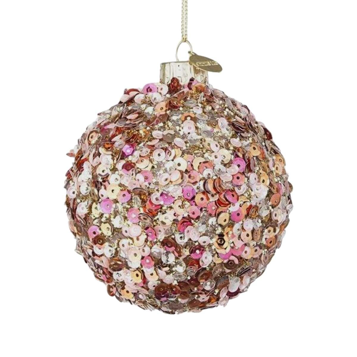 Pallina Natale Vetro cm.ÃƒÂ˜8 Rosa con Paillettes |Bizzotto
