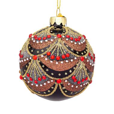 Pallina Natale Vetro cm.8 Nera con Decorazioni |Bizzotto