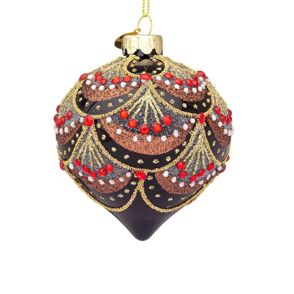 Pallina Natale Vetro cm.8 Cipolla Nera con Decori |Bizzotto