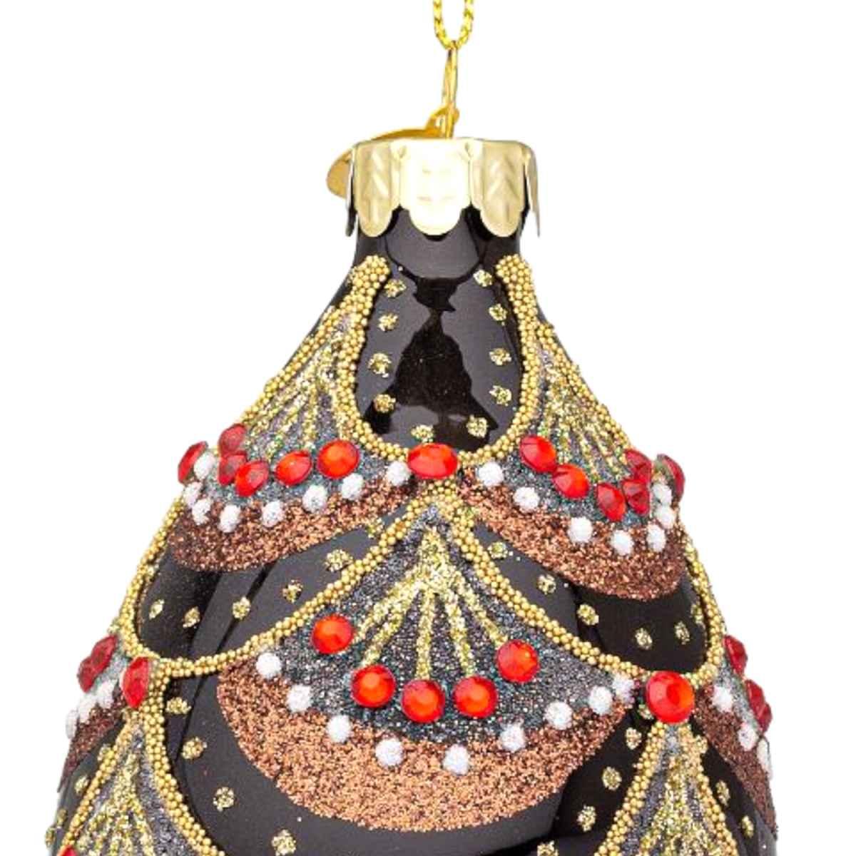 Pallina Natale Vetro cm.10 Goccia Nera con Decori |Bizzotto