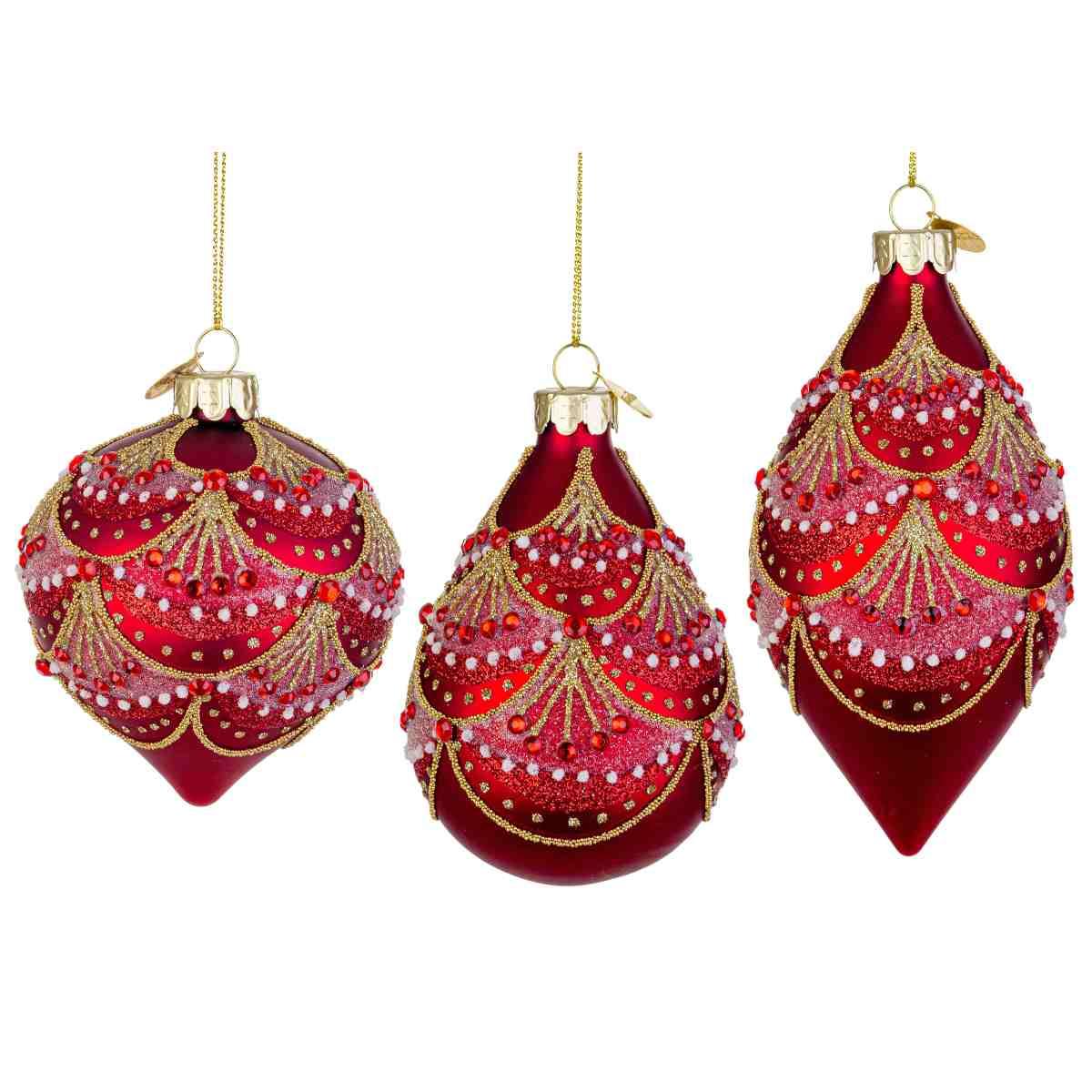 Pallina Natale Vetro cm.10 Goccia Rossa con Decori |Bizzotto