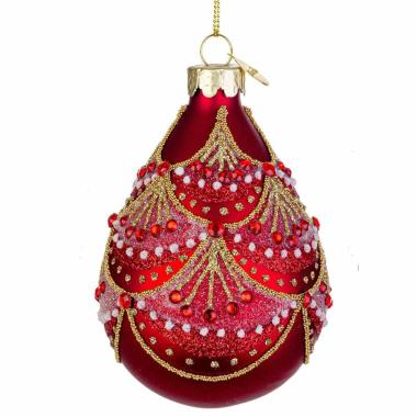 Pallina Natale Vetro cm.10 Goccia Rossa con Decori |Bizzotto