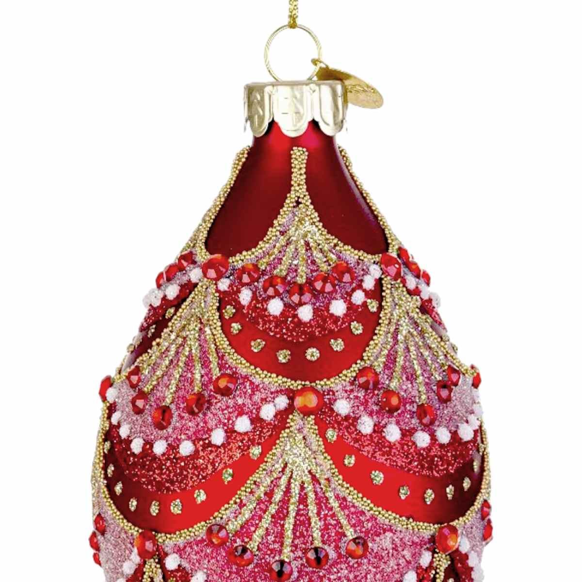 Pallina Natale Vetro cm.13 Goccia Rossa con Decori |Bizzotto