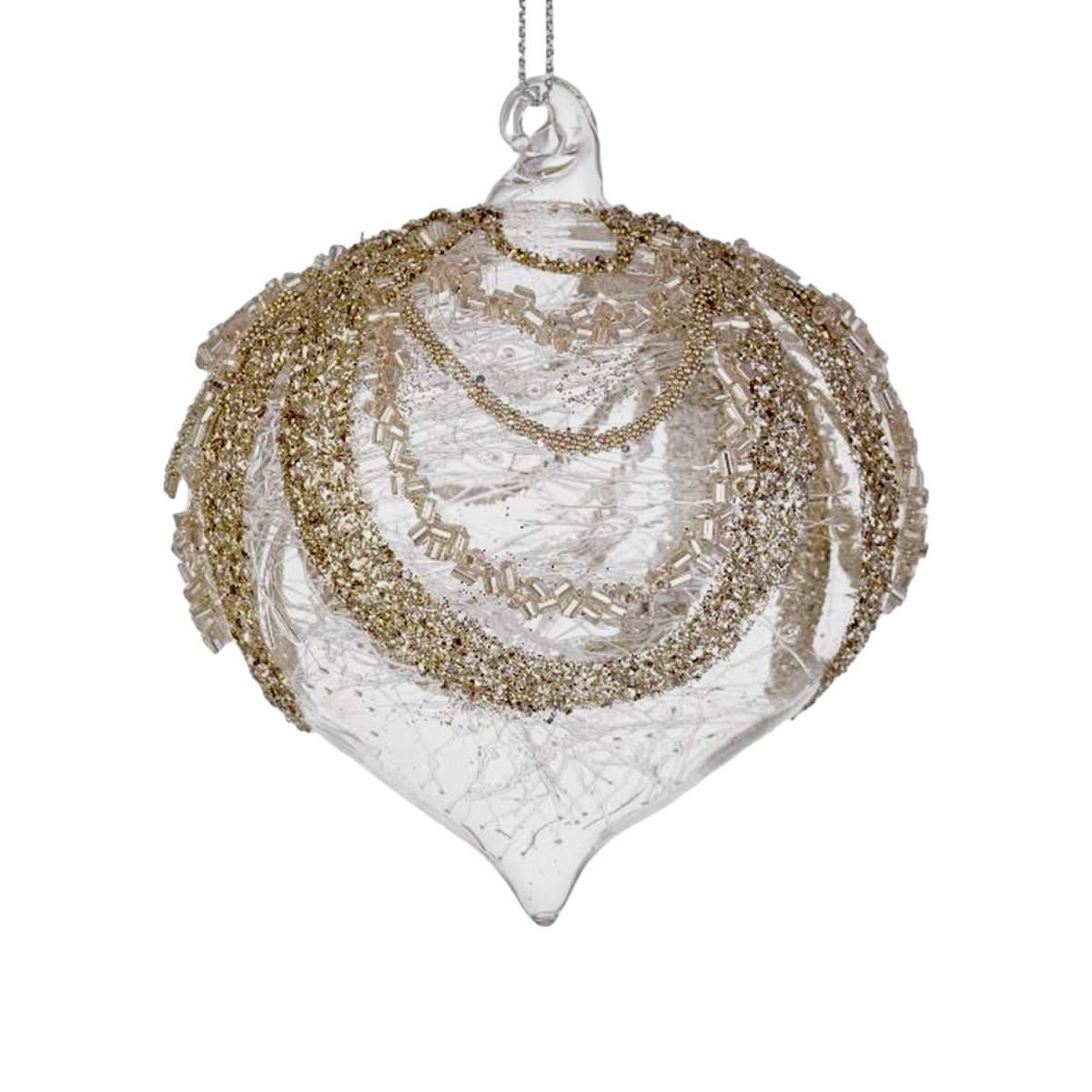 Pallina Natale Vetro cm.8 Cipolla Trasparente con Decori |Bizzotto