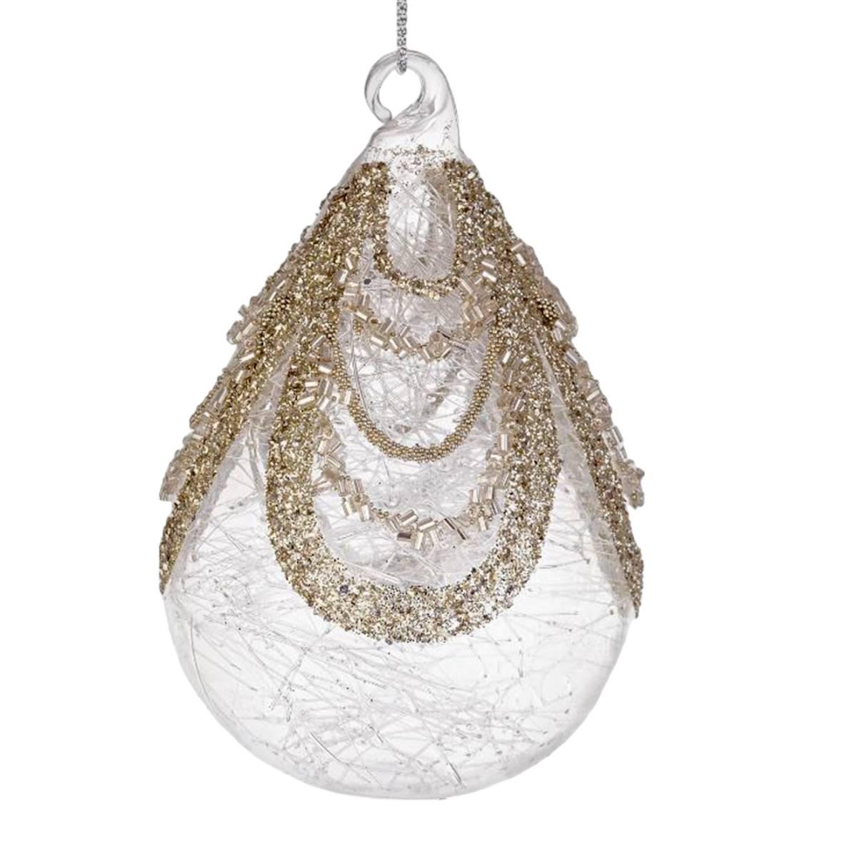 Pallina Natale Vetro cm.10 Goccia Trasparente con Decori |Bizzotto