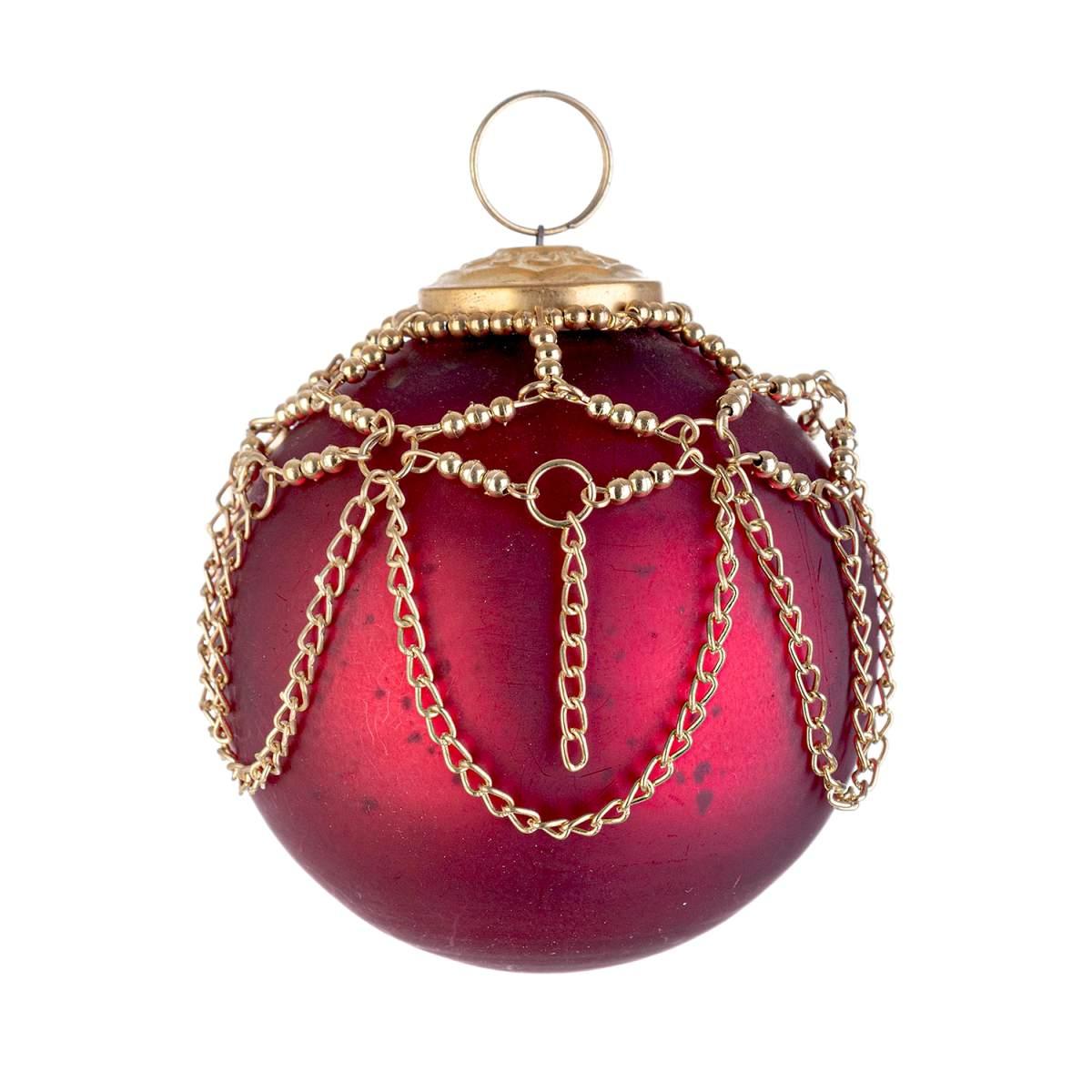 Pallina Natale Vetro cm.ÃƒÂ˜8 Rossa con Catene Oro |Bizzotto