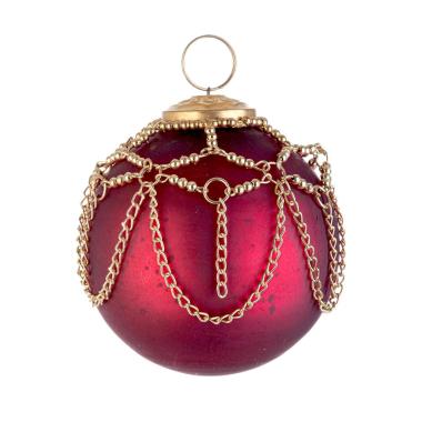 Pallina Natale Vetro cm.ÃƒÂ˜8 Rossa con Catene Oro |Bizzotto