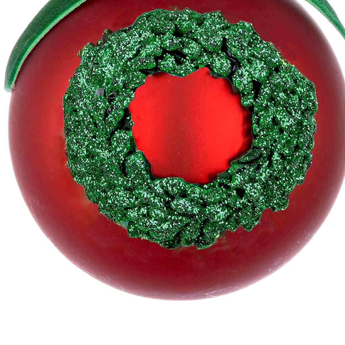 Pallina Natale Vetro cm.ÃƒÂ˜8 Rossa con Ghirlanda Verde |Bizzotto