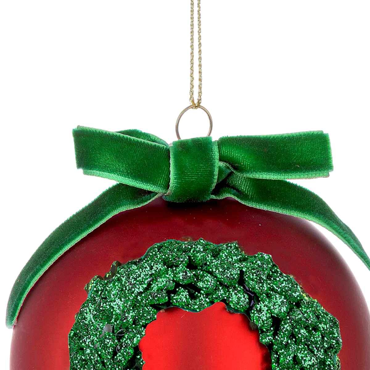 Pallina Natale Vetro cm.ÃƒÂ˜8 Rossa con Ghirlanda Verde |Bizzotto