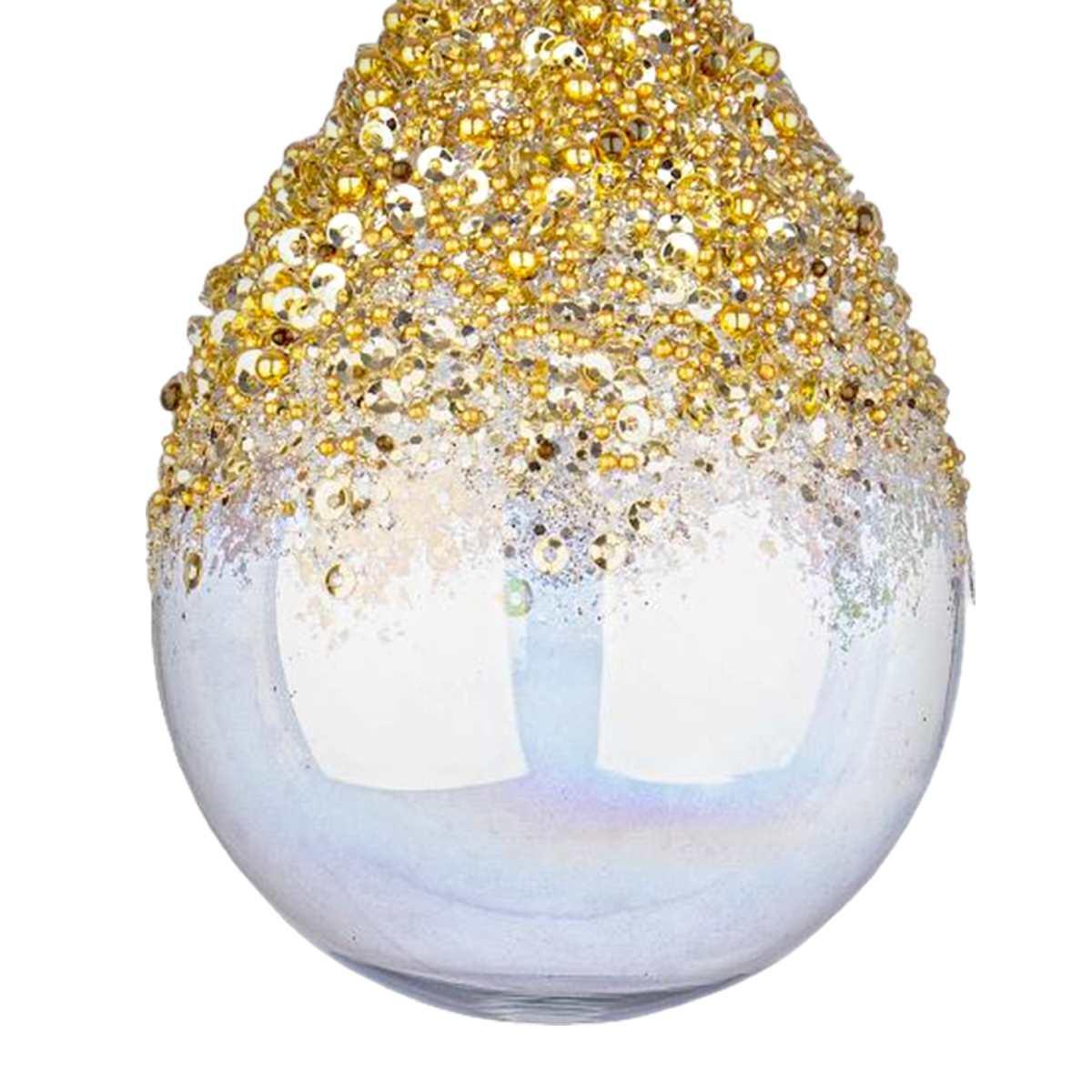 Pallina Natale Vetro cm.10 Goccia Iridescente con Strass Oro |Bizzotto