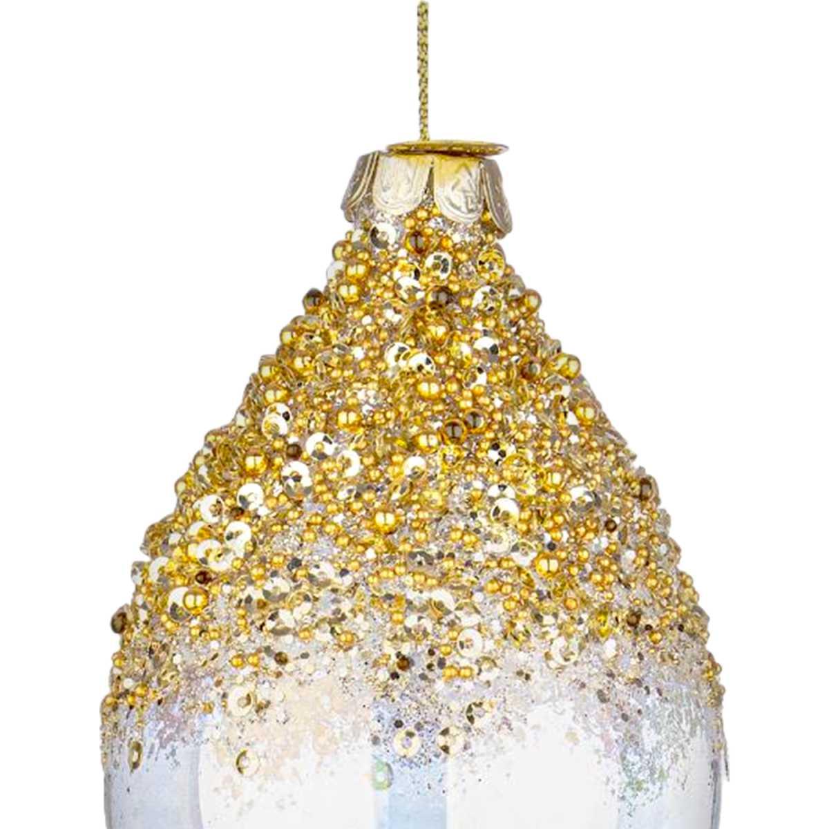Pallina Natale Vetro cm.10 Goccia Iridescente con Strass Oro |Bizzotto