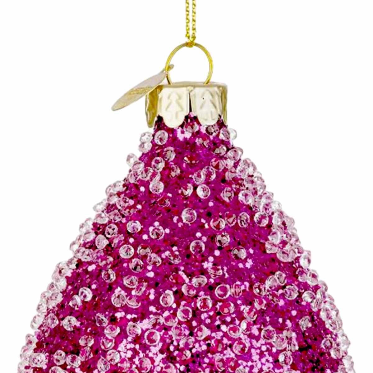 Pallina Natale Vetro cm.10 Goccia Rosa fucsia con Glitter |Bizzotto