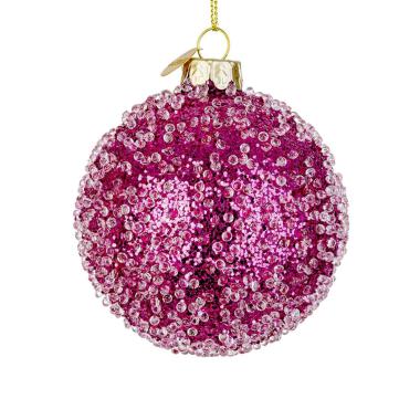 Pallina Natale Vetro cm.ÃƒÂ˜8 Rosa Fucsia con Glitter |Bizzotto