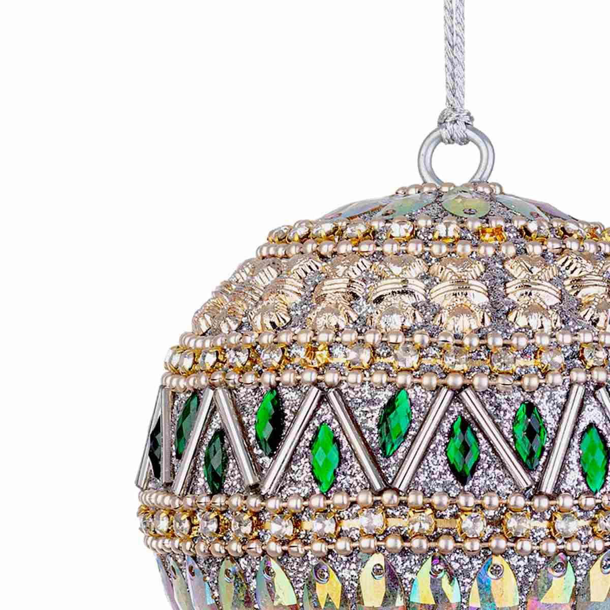 Pallina Natale cm.ÃƒÂ˜10 Pietre Perline Verde Argento |Bizzotto