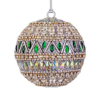 Pallina Natale cm.ÃƒÂ˜10 Pietre Perline Verde Argento |Bizzotto