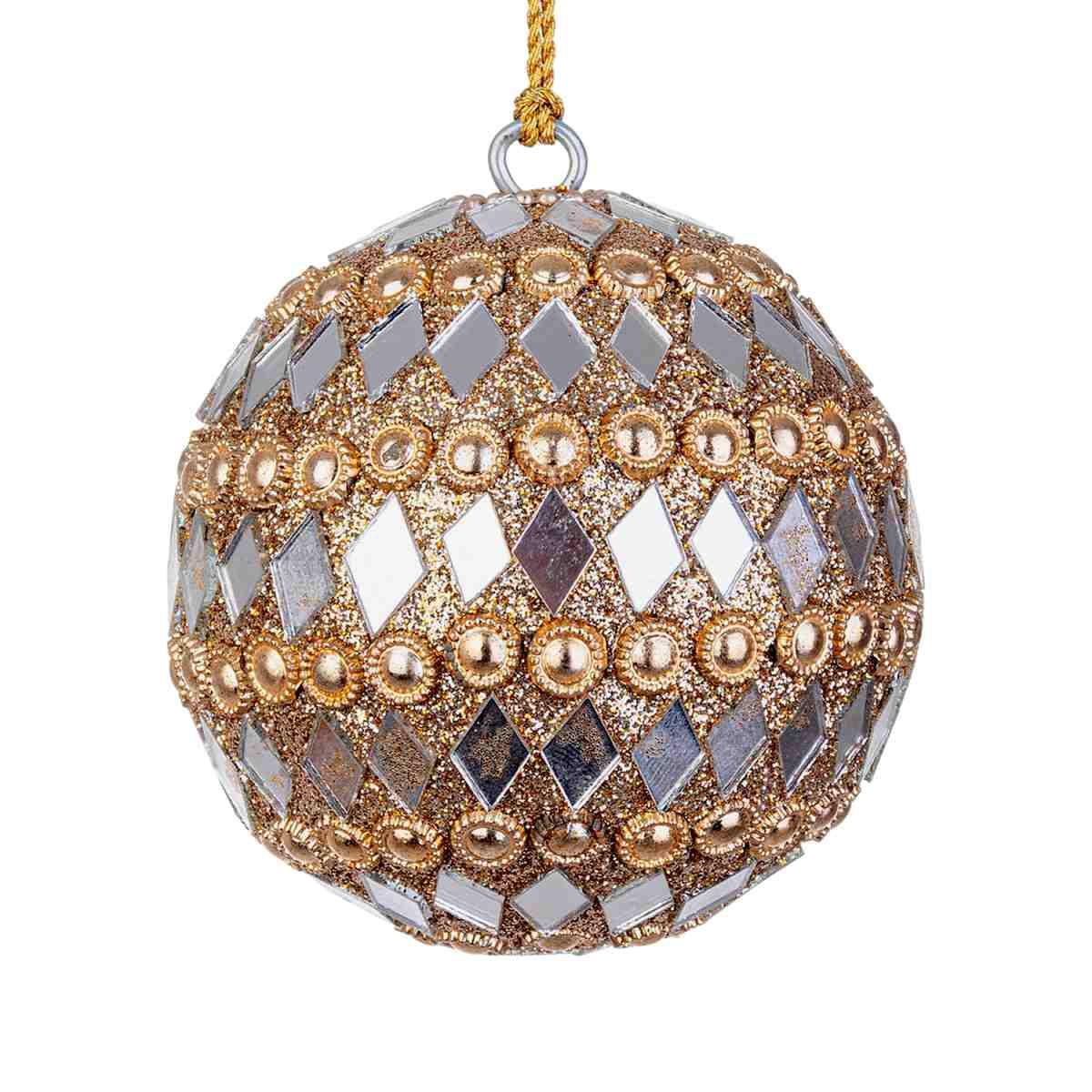 Pallina Natale cm.ÃƒÂ˜7 Pietre Perline Oro Argento |Bizzotto