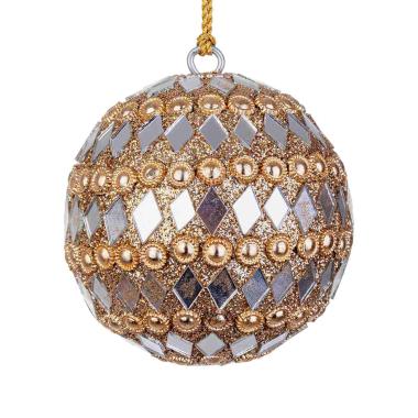 Pallina Natale cm.ÃƒÂ˜7 Pietre Perline Oro Argento |Bizzotto