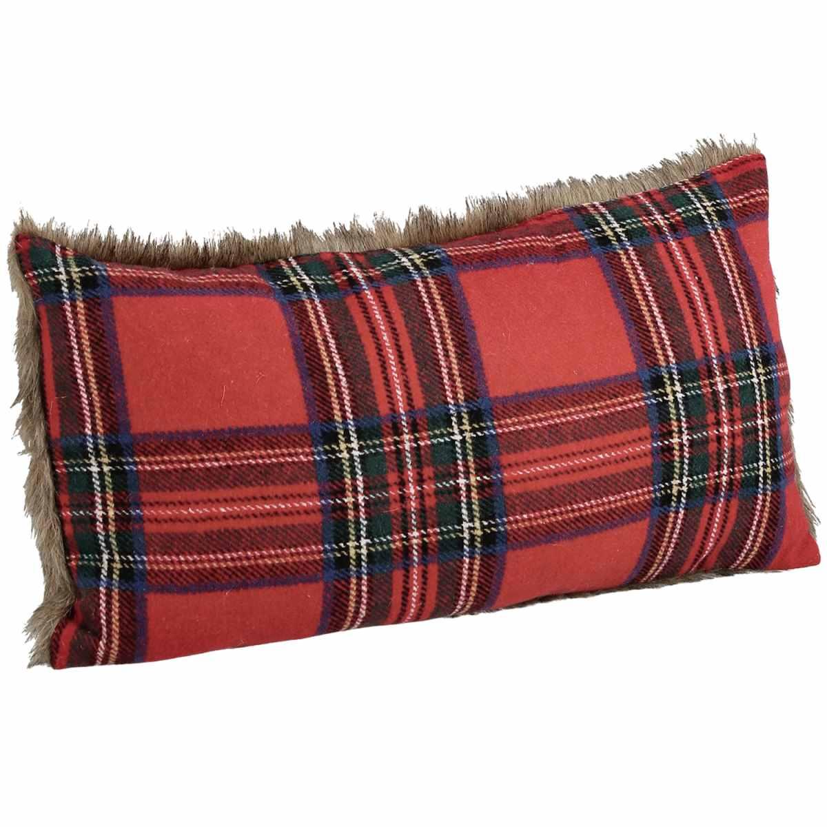 Cuscino Arredo in Tessuto Natale Tartan Rosso con Pelliccetta cm.40x60 |Bizzotto