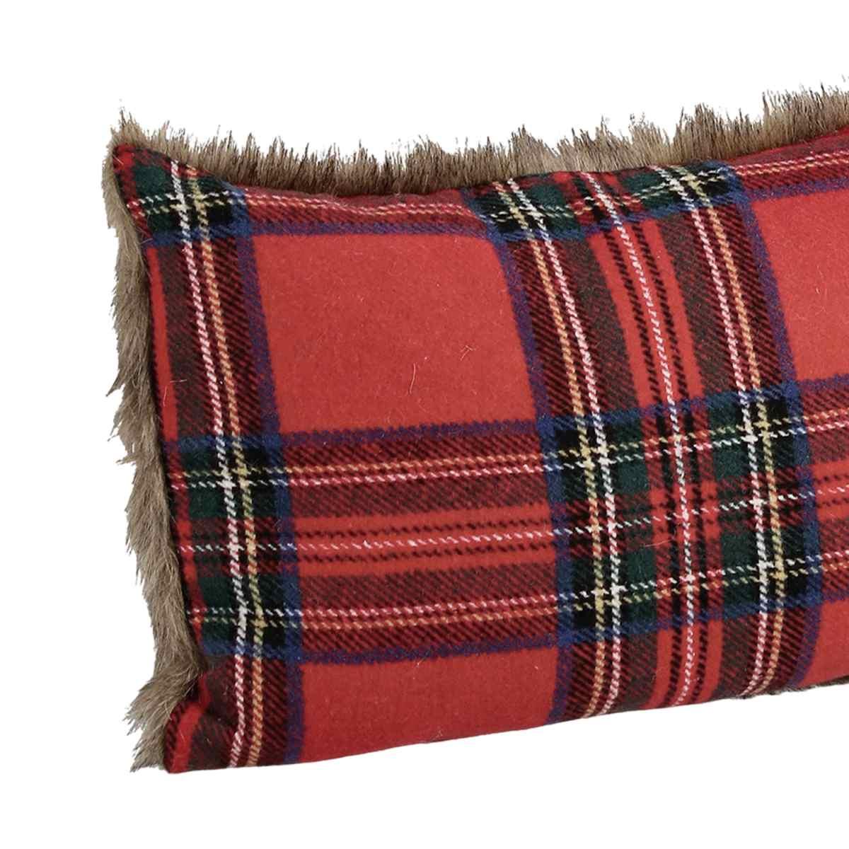 Cuscino Arredo in Tessuto Natale Tartan Rosso con Pelliccetta cm.40x60 |Bizzotto