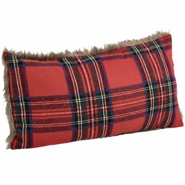 Cuscino Arredo in Tessuto Natale Tartan Rosso con Pelliccetta cm.40x60 |Bizzotto