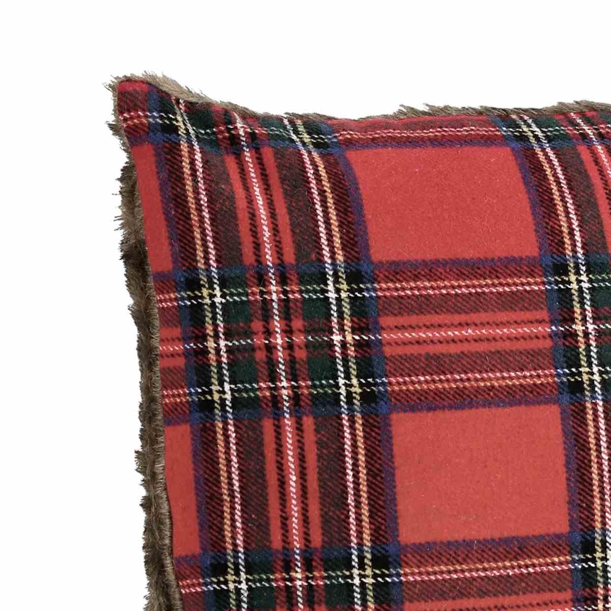 Cuscino Arredo in Tessuto Natale Tartan con Pelliccetta cm.45x45 |Bizzotto