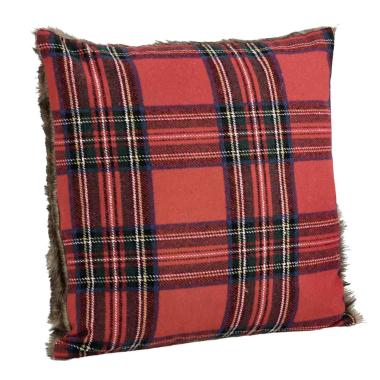 Cuscino Arredo in Tessuto Natale Tartan con Pelliccetta cm.45x45 |Bizzotto