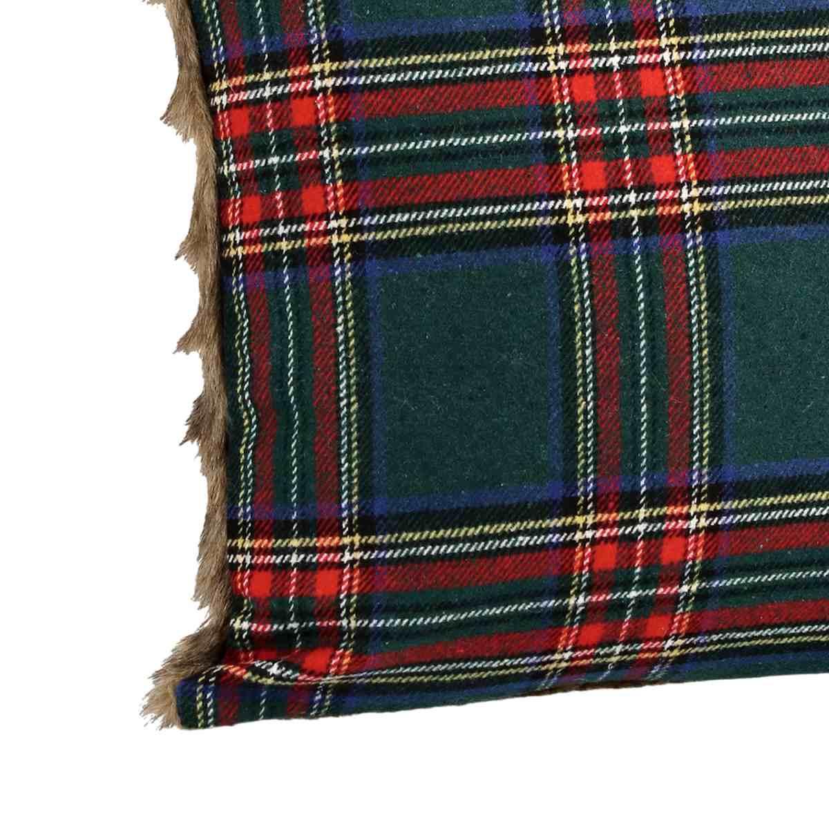 Cuscino Arredo in Tessuto Natale Tartan con Pelliccetta cm.45x45 |Bizzotto