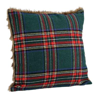 Cuscino Arredo in Tessuto Natale Tartan con Pelliccetta cm.45x45 |Bizzotto
