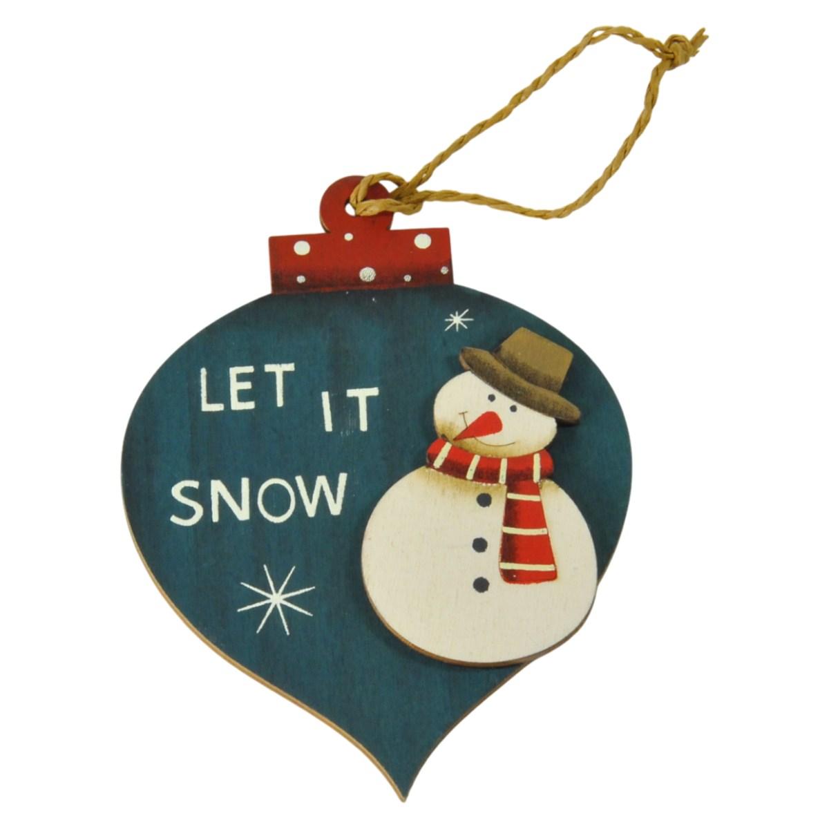 Decorazione Natalizia Sfera Legno Natale con Pupazzo cm.9x12 |Bizzotto