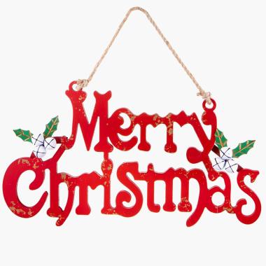 Fuoriporta Legno Scritta Merry Christmas Rosso cm.34x60 |Bianchi Dino