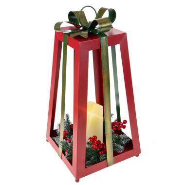 Lanterna cm.ÃƒÂ˜25x47 Metallo Rossa con Candela e Fiocco |Bianchi Dino