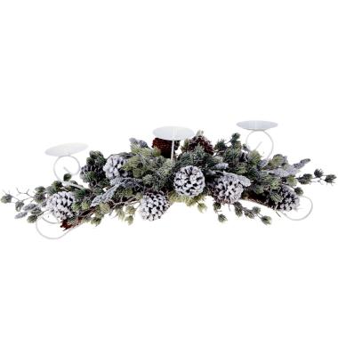 Portacandela 3 Posto Natale con Pigne cm.76x28 |Bianchi Dino