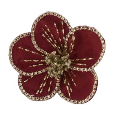 Fiore Natale in Tessuto Bordeaux con Clip cm.13 |Vacchetti