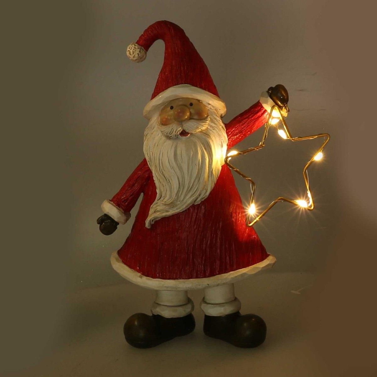 Babbo Natale Resina cm.20,5 Rosso con Stella LED |Vacchetti