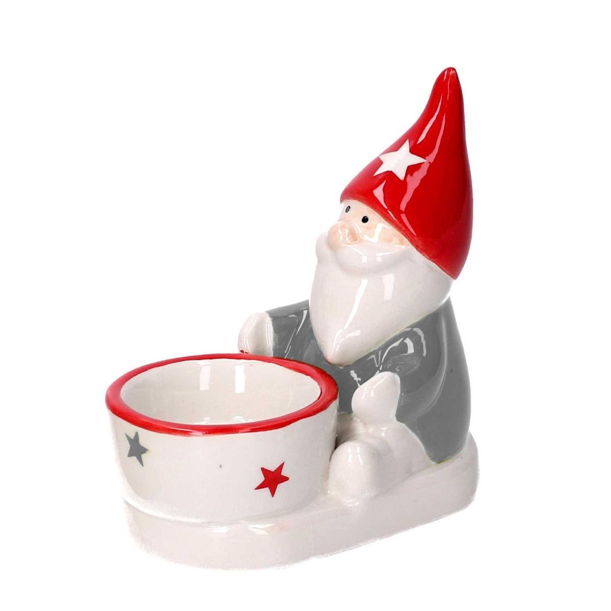 Portacandela Natale Gnomo Ceramica Bianco cm.10,5 |Vacchetti