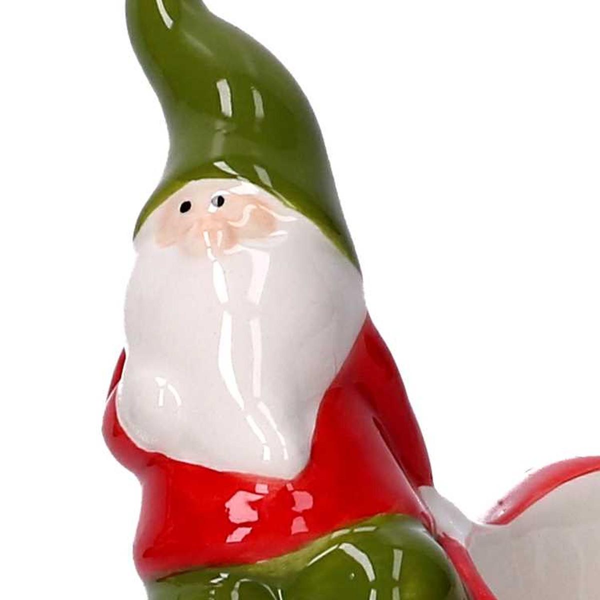 Portacandela Natale Stella Ceramica Rosso con Gnomo cm.11 |Vacchetti
