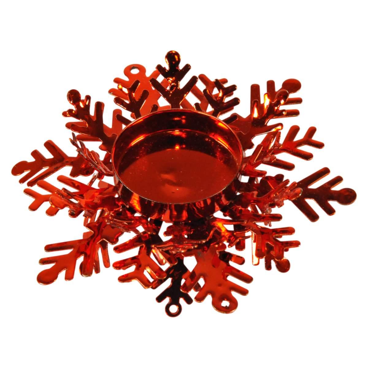 Portacandela Natale Metallo Fiocco Neve Rosso cm.12