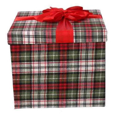 Scatola Natale Cartone Tartan Verde Rossa cm.25x25x21,5 |Vacchetti