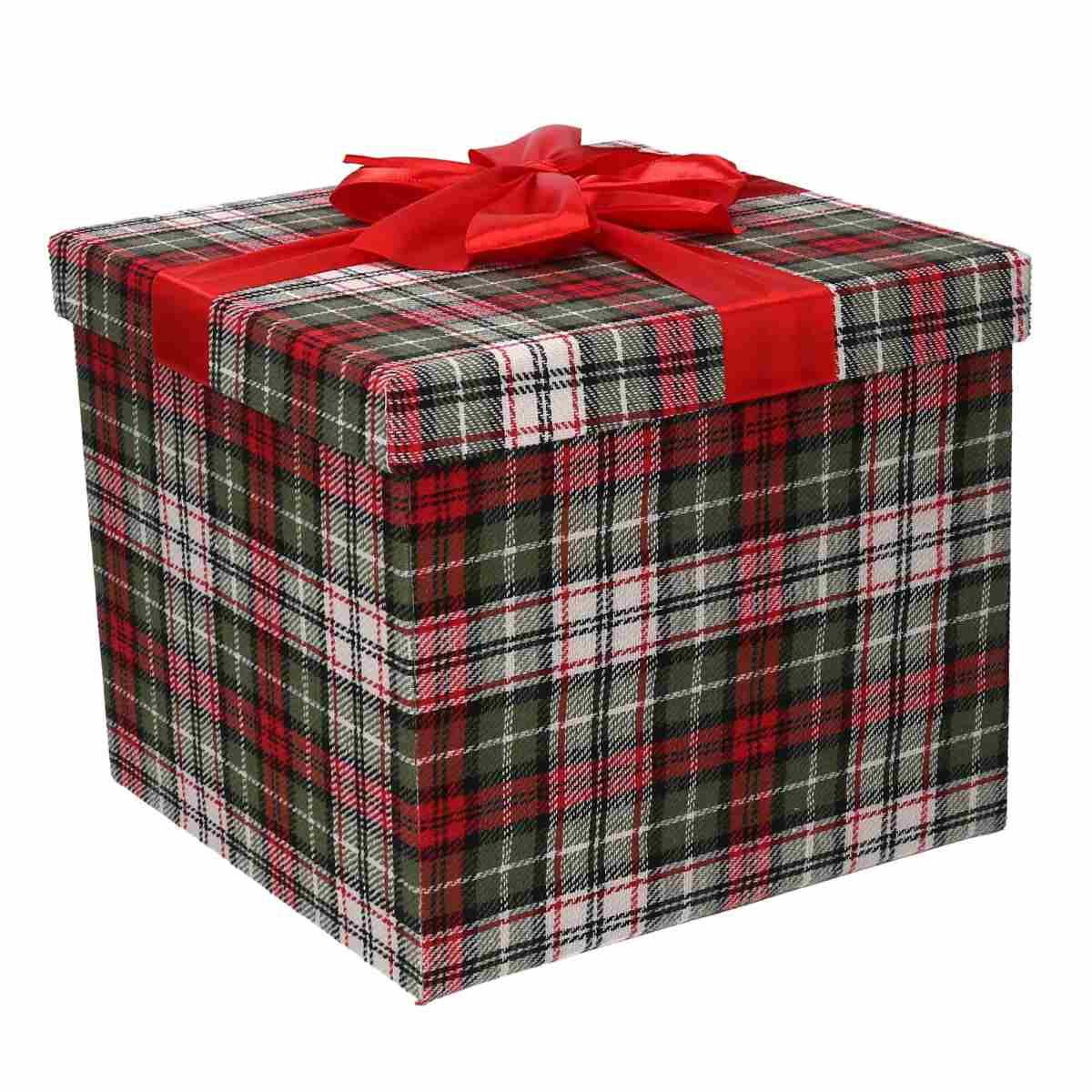 Scatola Natale Cartone Tartan Verde Rossa cm.30x30x28 |Vacchetti