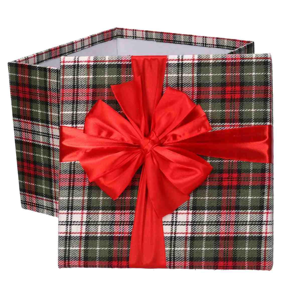Scatola Natale Cartone Tartan Verde Rossa cm.30x30x28 |Vacchetti