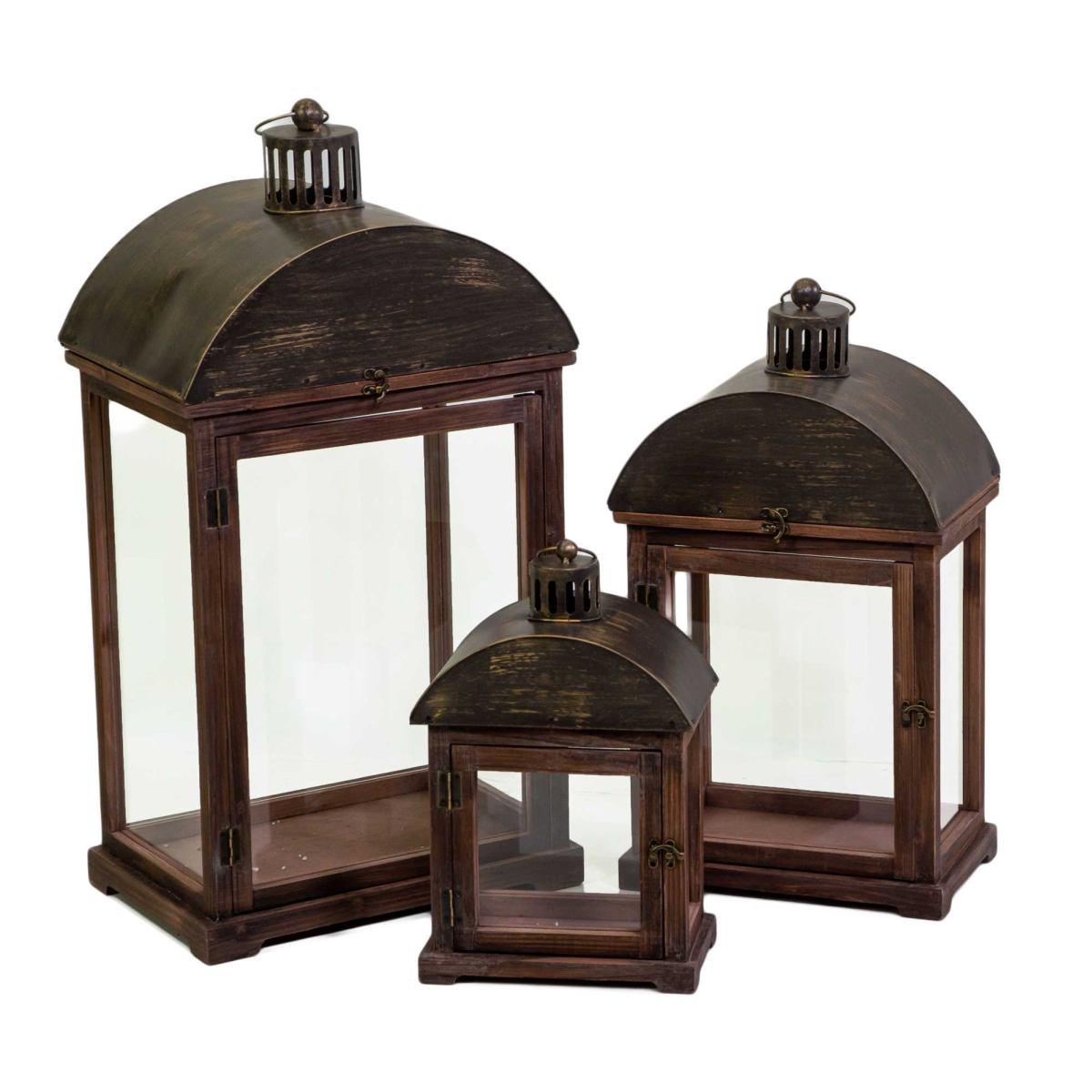 Lanterna cm.32x20x60 Legno Noce con Tetto Metallo |Vacchetti