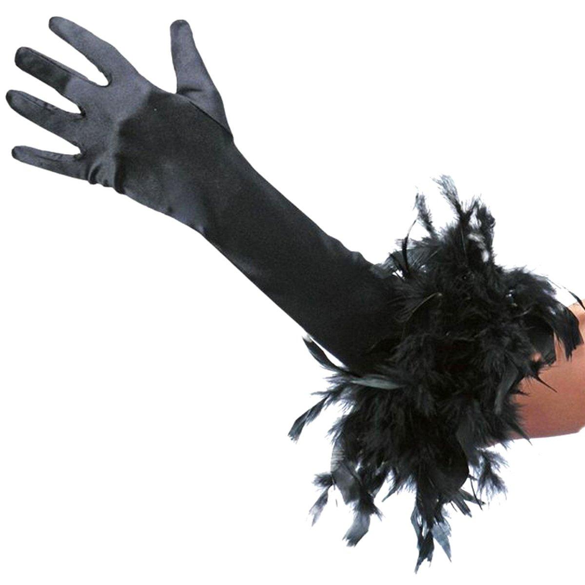 Guanti Lunghi Neri Raso con Marabout cm.40 |Widmann