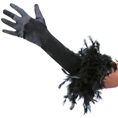 Guanti Lunghi Neri Raso con Marabout cm.40 |Widmann