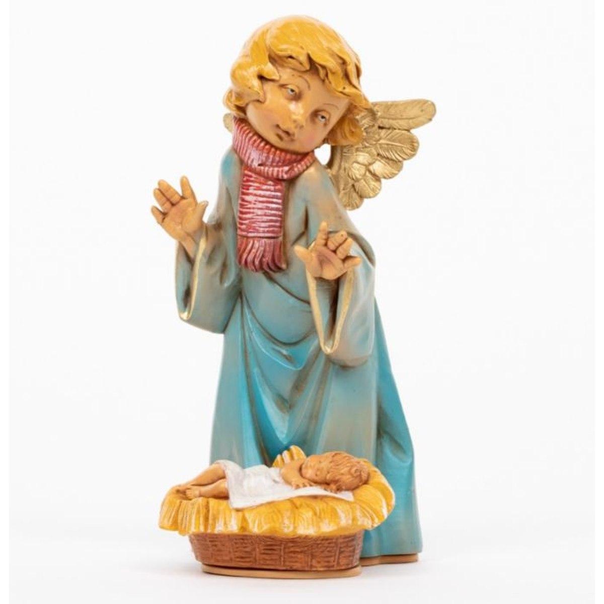 Statua cm.20,5 Angelo Azzurro con Bambinello nella Culla | Fontanini