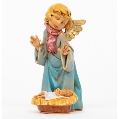 Statua cm.20,5 Angelo Azzurro con Bambinello nella Culla | Fontanini