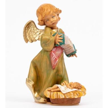 Statua cm.20,5 Angelo Verde con Bambinello nella Culla | Fontanini