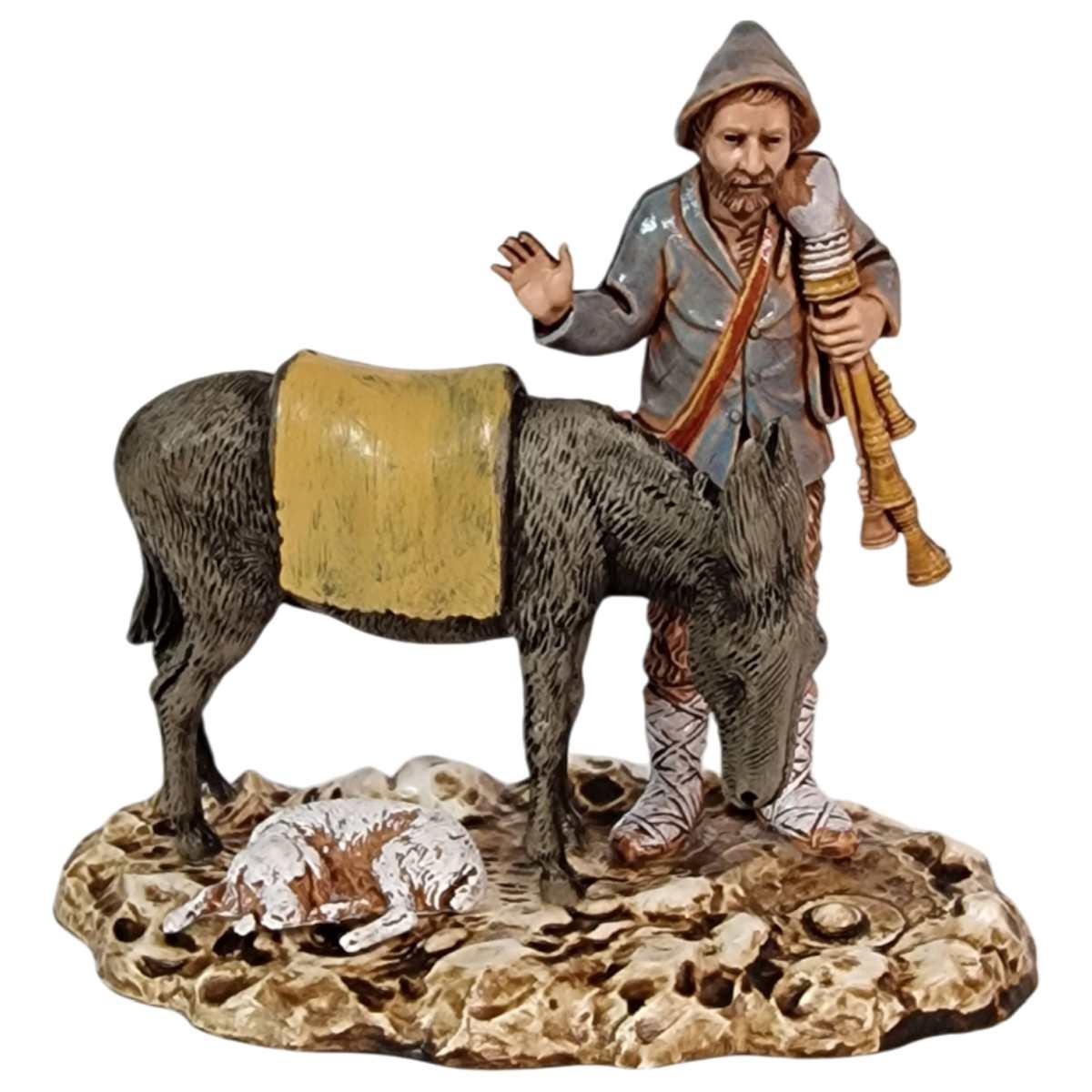 Statua cm.10 Zampognaro con Asino e Cane | Moranduzzo