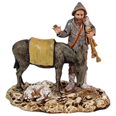 Statua cm.10 Zampognaro con Asino e Cane | Moranduzzo