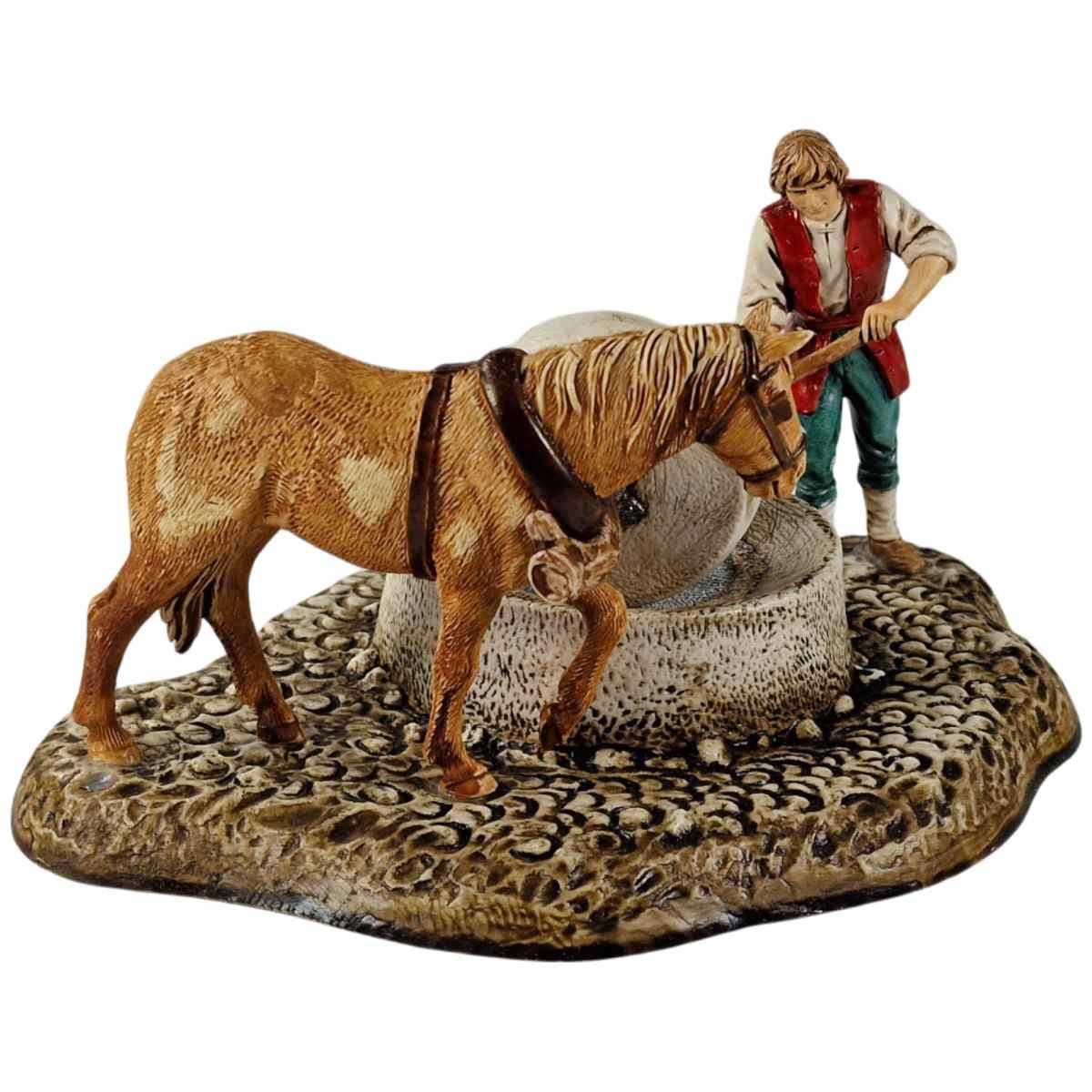 Statua cm.10 Gruppo Pastore alla Macina con Cavallo | Moranduzzo